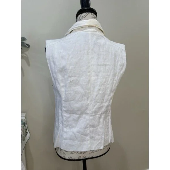 VINCE Asymmetric Leather Linen Moto Vest Sz L Cream Ivory White Zip MSRP $625